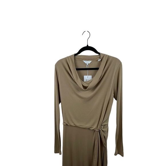 18. NWT Ted Baker Neyda Wrap Dress Tan Camel Size 4/6 100% Lyocell Cowl Neck - Picture 5 of 15